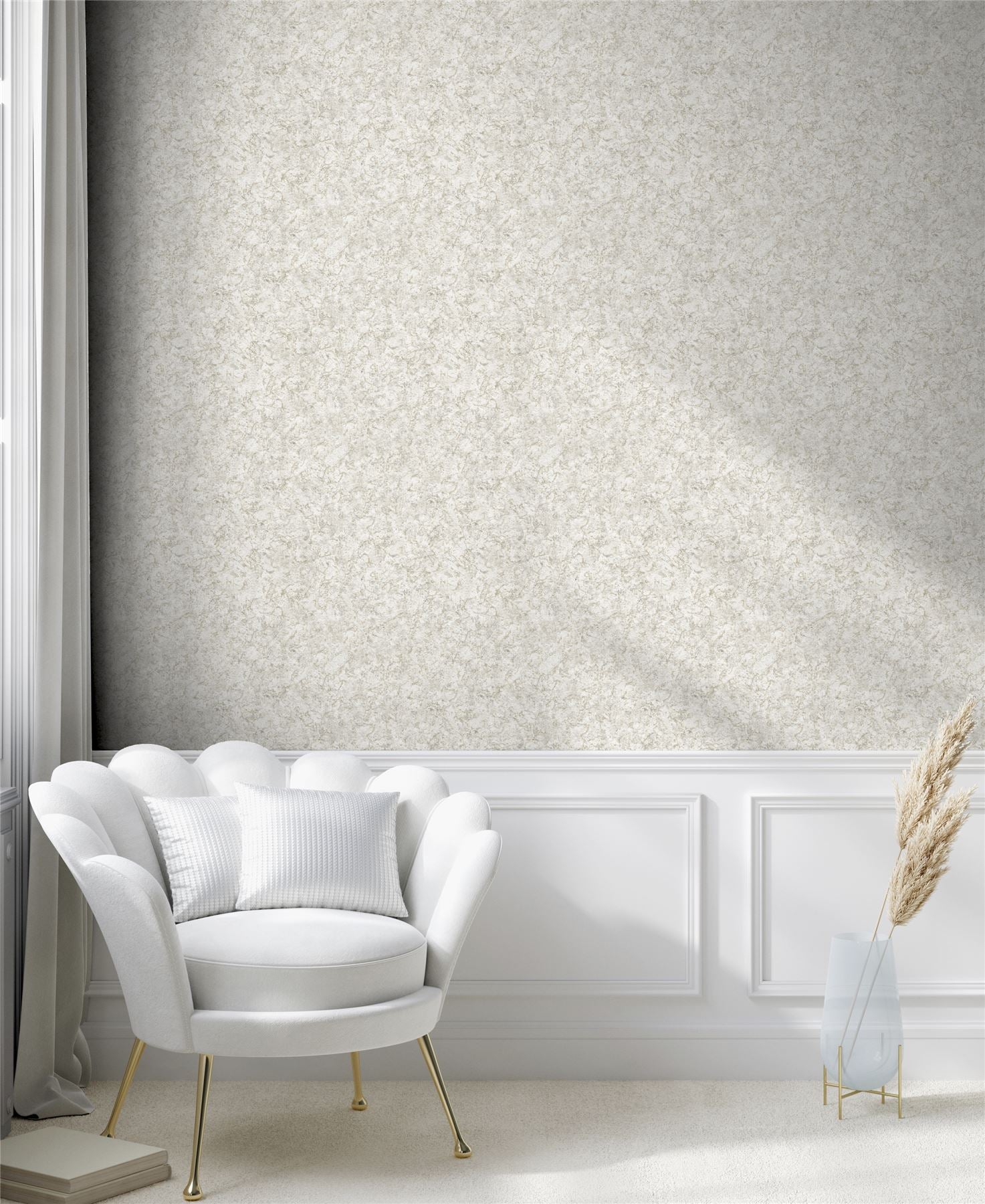 Luxury ivory and champagne wallcovering installation
